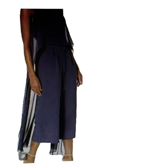Tahari Jumpsuit ASL Navy Wide Leg Cropped Cape Style Sleeveless Pockets Size 6 - Picture 3 of 9